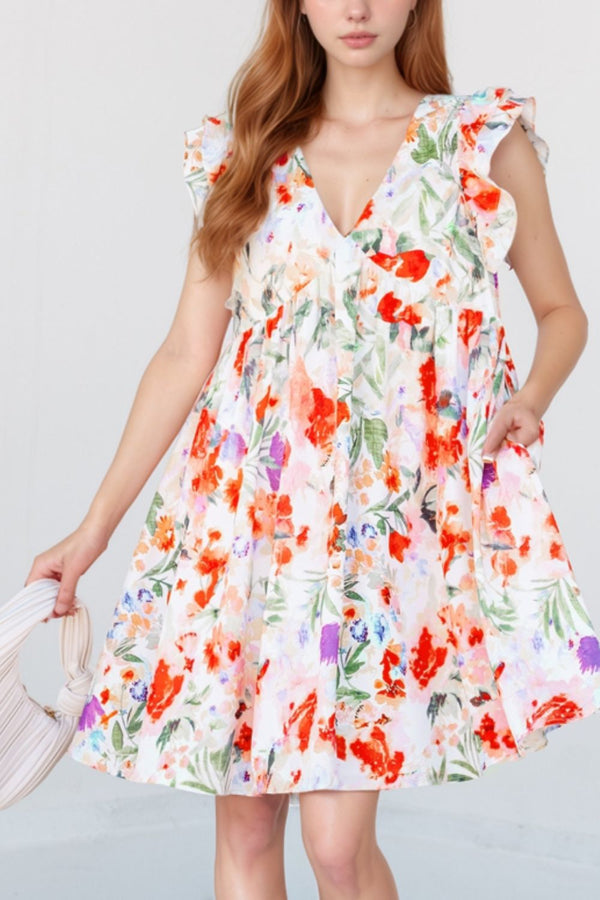 floral-double-ruffle-sleeve-v-neck-mini-dress OhSoStyled - Sophia's Style-1